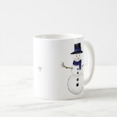 青いマフラーと帽子を身に着けた雪だるま コーヒーマグカップ (正面右)