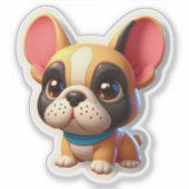 青いマフラーをしたかわいいかわいいフレンチブルドッグの仔犬 シール (正面)