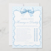 青いママまたはパパ弓男の赤ちゃんシャワーゲーム 招待状 (正面)