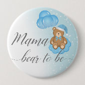 青いママクマ眠いクマ男の子の赤ちゃんシャワー 缶バッジ (正面)