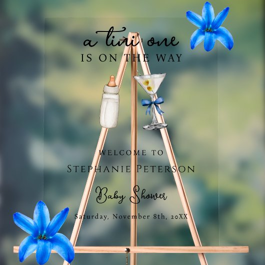 青いマルティーニの赤ちゃんシャワーが途中にある アクリルサイン