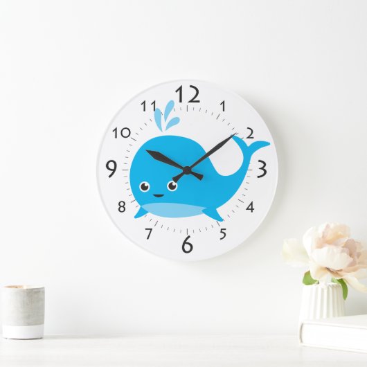 青いマンガのクジラかわいいキッズルーム ラージ壁時計 (ホーム)
