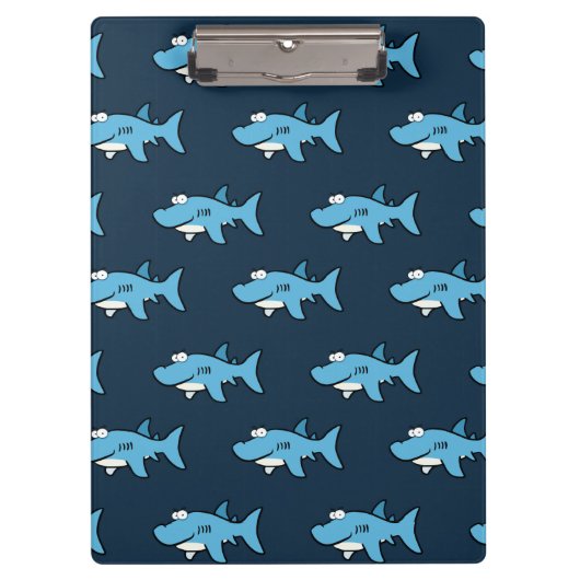 青いマンガのサメの模様 クリップボード (正面)