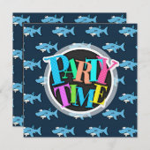 青いマンガのサメの模様 招待状 (正面/裏面)