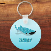 青いマンガのジンベイザメパーソナライズされた キーホルダー (正面)