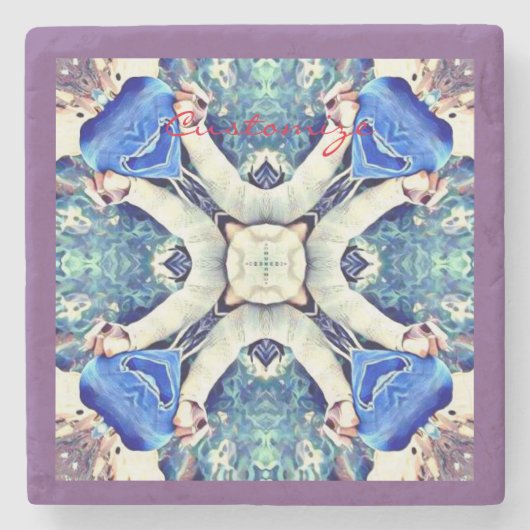 青いマンダラハートパターンThunder_Cove ストーンコースター (正面)
