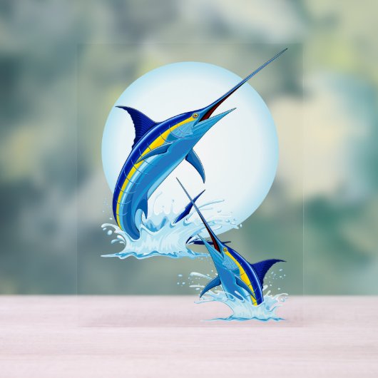 青いマーリンが海から飛び出す アクリルサイン (ニュートラル)