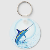 青いマーリンが海から飛び出す キーホルダー (正面)