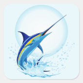 青いマーリンが海から飛び出す スクエアシール (正面)