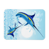 青いマーリンが海から飛び出す マグネット (横)