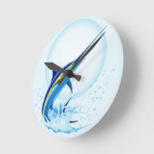 青いマーリンが海から飛び出す ラウンド壁時計 (傾斜)