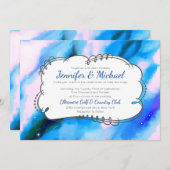 青いマーリングされた宇宙抽象芸術結婚式の招待 招待状 (正面/裏面)