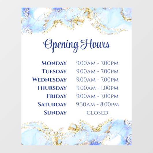 青いマーリングデザインの開店時間ウィンドウにしがみつく ウィンドウサイン (シート)