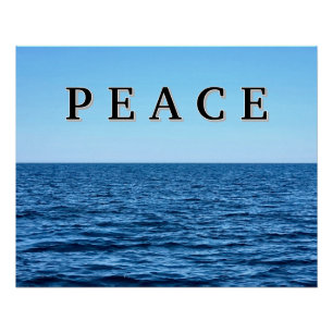 青いミシガン湖の上のPEACEの文字 ポスター