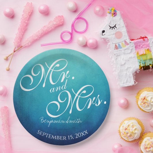 青いミセス・ウェディングパーソナライズされた・レセプション ペーパープレート (パーティー)