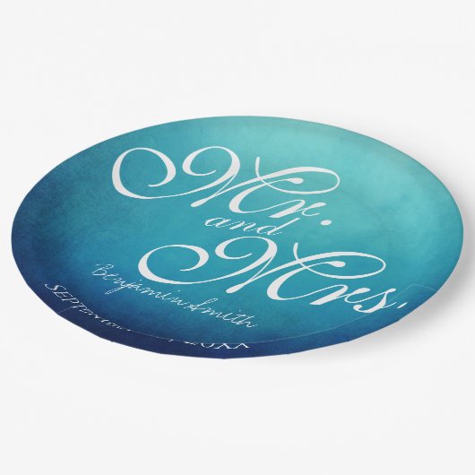 青いミセス・ウェディングパーソナライズされた・レセプション ペーパープレート (アングル)