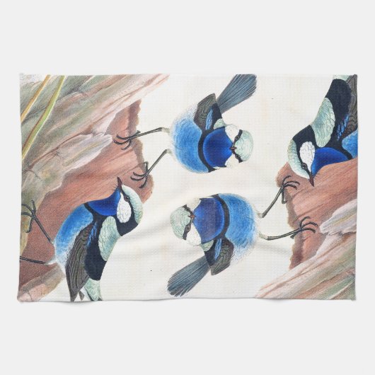青いミソサザイの鳥の野性生物のAnimalslの台所タオル キッチンタオル (横)