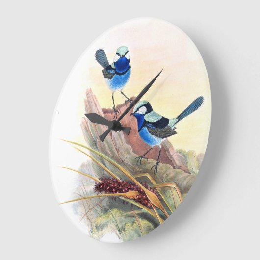 青いミソサザイの鳥の野性生物動物の花 ラージ壁時計 (傾斜)