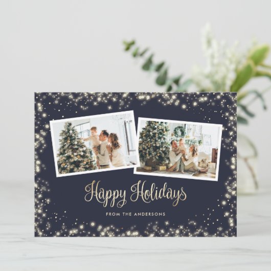 青いミニマリストの星がきらきらと光る写真 シーズンカード (スタンド正面)