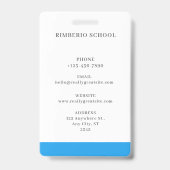 青いミニマルな教師 ID カード バッジ (裏面)