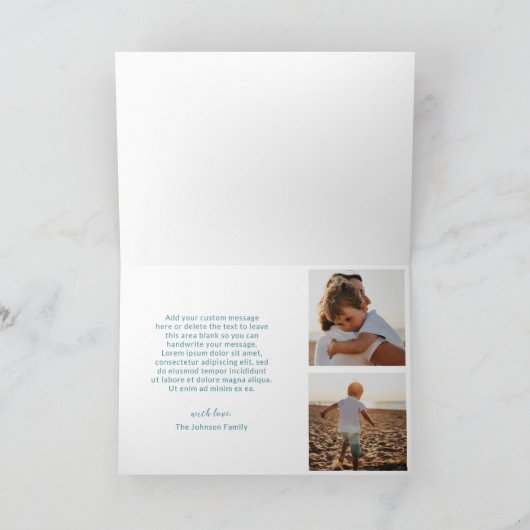 青いミニマル写真のクリモダンスマス シーズンカード (内部)