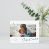 青いミニマル写真のクリモダンスマス シーズンポストカード (スタンド正面)