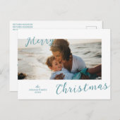 青いミニマル写真のクリモダンスマス シーズンポストカード (正面/裏面)