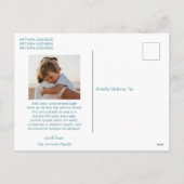 青いミニマル写真のクリモダンスマス シーズンポストカード (裏面)