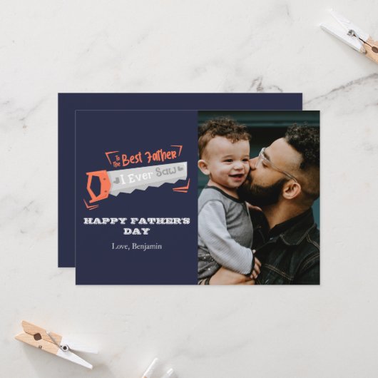 青いミニマル父最高の – 父の日の写真 カード (正面/裏面インサイチュ)