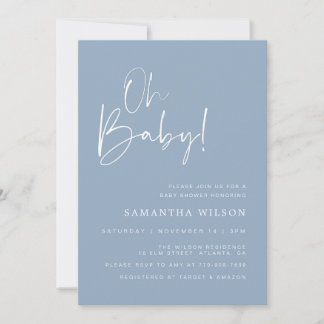 青いミニマル赤ちゃんシャワー 招待状