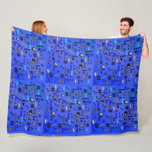 青いミュージカル楽器とメモ、 フリースブランケット (インサイチュ)