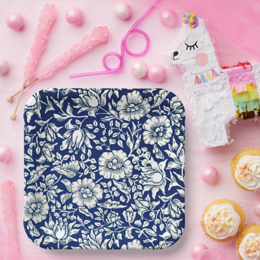 青いミロ、ヴィンテージの花の模様、 ペーパープレート (パーティー)