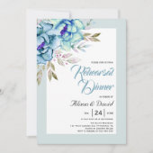 青いミント緑の花のリハ結婚ーサルディナー 招待状 (正面)