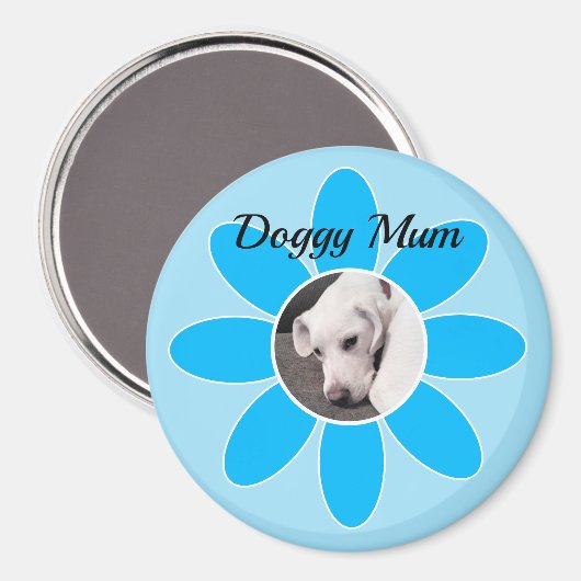 青いムームに可愛い子犬の写真 マグネット (正面/裏面)