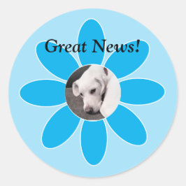 青いムームに可愛い子犬の写真 ラウンドシール