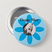 青いムームに可愛い子犬の写真 缶バッジ (正面&裏面)