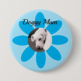 青いムームに可愛い子犬の写真 缶バッジ