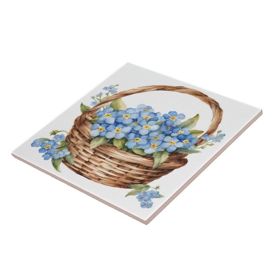 青いメではない花忘れ付き水色バスケット タイル (側面)