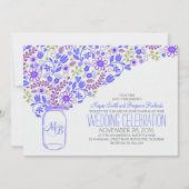 青いメイソンのジャー可愛い花の結婚式招待状 招待状 (正面)