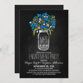 青いメイソンジャー黒板エンゲージメントパーティーの招待状 招待状 (正面/裏面)