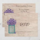 青いメイソンジャー Violets ウェディング レセプション 返信 招待状 (正面/裏面)