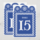 青いメキシカン紙の切り抜きテーブル番号 案内状 (正面/裏面)