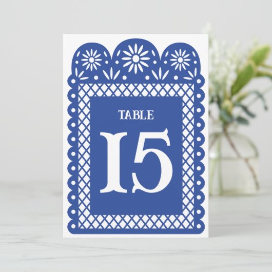 青いメキシカン紙の飾り付きテーブル番号 案内状 (スタンド正面)