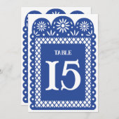 青いメキシカン紙の飾り付きテーブル番号 案内状 (正面/裏面)