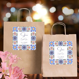 青いメキシコのカラフルなタイル ブライダルシャワーのお土産 スクエアシール