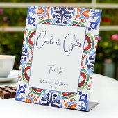 青いメキシコのカラフルタイルブライダルシャワーギフト 台座サイン