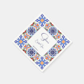 青いメキシコのカラフルタイルブライダルシャワー印刷 スタンダードカクテルナプキン (角)