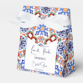 青いメキシコのカラフルタイルブライダルシャワー印刷 フェイバーボックス (正面サイド)