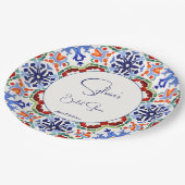 青いメキシコのカラフルタイルブライダルシャワー印刷 ペーパープレート (アングル)