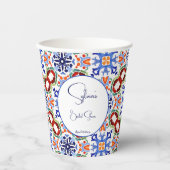 青いメキシコのカラフルタイルブライダルシャワー印刷 紙コップ (正面)